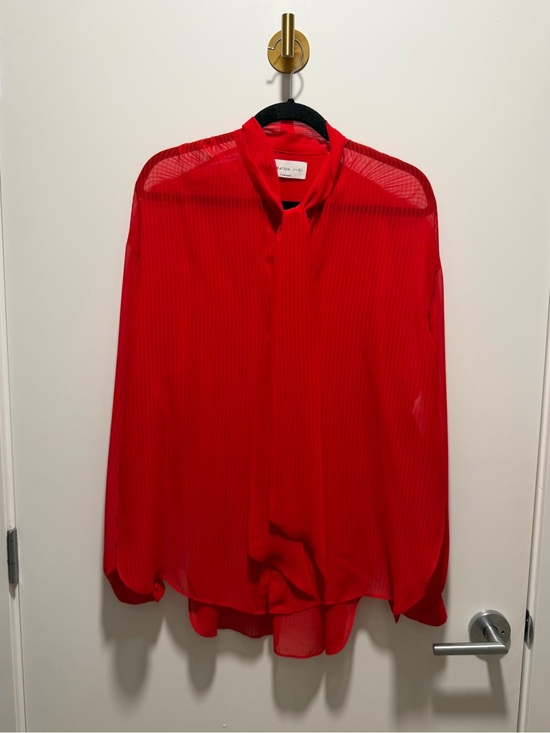 Babaton Tops - Babaton Red Sheer Pleated Blouse